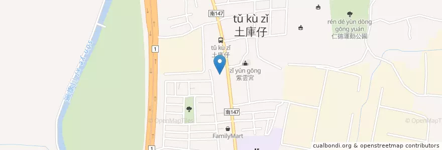 Mapa de ubicacion de 臺灣銀行 en 타이완, 타이난 시, 런더구.