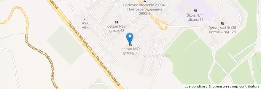 Mapa de ubicacion de детсад N69 en Russia, South Federal District, Sevastopol, Sevastopol, Нахимовский Район, Нахимовский Округ.
