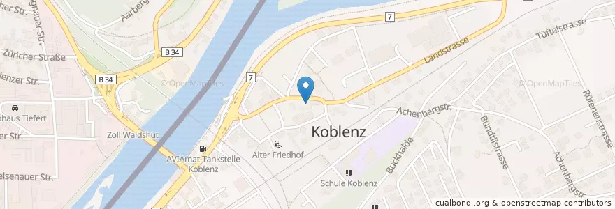 Mapa de ubicacion de Gasthaus Engel en ドイツ, バーデン＝ヴュルテンベルク州, Koblenz, Regierungsbezirk Freiburg, Landkreis Waldshut, Koblenz, Waldshut-Tiengen.