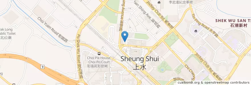 Mapa de ubicacion de 同德藥房 Tong De Pharmacy en China, Hong Kong, Provincia De Cantón, Nuevos Territorios, 北區 North District.