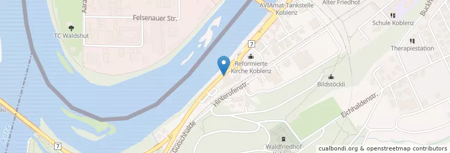 Mapa de ubicacion de K. Nusser AG en Deutschland, Baden-Württemberg, Koblenz, Regierungsbezirk Freiburg, Koblenz, Landkreis Waldshut.