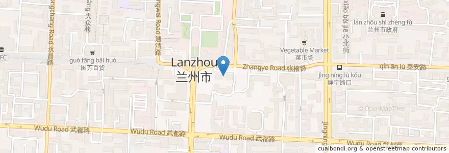 Mapa de ubicacion de 中国银行兰州市中央广场支行 en Çin, Kansu, 兰州市 (Lanzhou), 城关区, 张掖路街道.