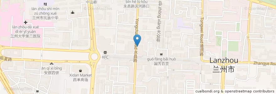 Mapa de ubicacion de 中国银行兰州市永昌路支行 en Çin, Kansu, 兰州市 (Lanzhou), 城关区, 张掖路街道.