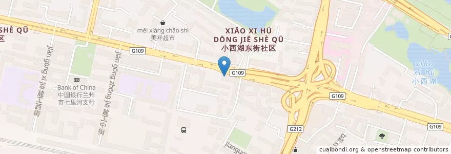Mapa de ubicacion de 中国银行兰州市西津东路支行 en Китай, Ганьсу, Ланьчжоу, 七里河区, 西湖街道.