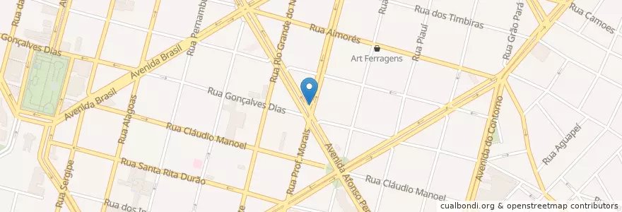 Mapa de ubicacion de Avenida Afonso Pena en ブラジル, 南東部地域, ミナス ジェライス, Região Geográfica Intermediária De Belo Horizonte, Região Metropolitana De Belo Horizonte, Microrregião Belo Horizonte, ベロオリゾンテ.