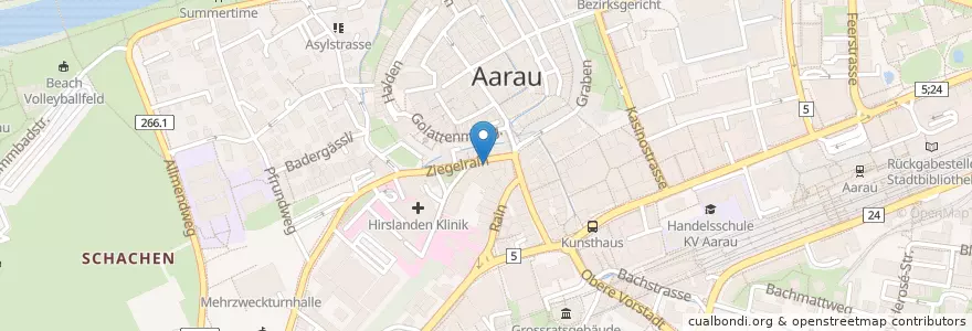 Mapa de ubicacion de Stadt Turm en Switzerland, Aargau, Bezirk Aarau, Aarau.