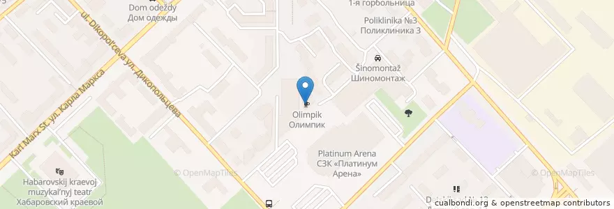 Mapa de ubicacion de Олимпик en 러시아, Дальневосточный Федеральный Округ, Хабаровский Край, Городской Округ Хабаровск.