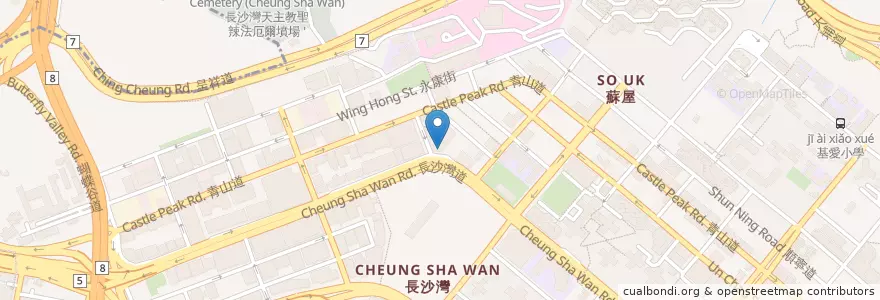 Mapa de ubicacion de 綠仙子台式餐廳 en China, Guangdong, Hongkong, Kowloon, New Territories, 深水埗區 Sham Shui Po District.