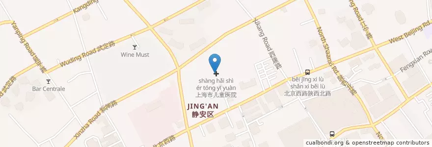 Mapa de ubicacion de 上海市儿童医院 en China, Shanghai, Jing'an District.