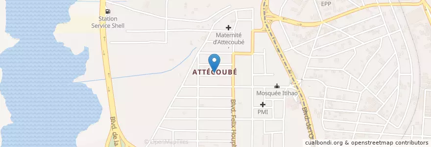 Mapa de ubicacion de Mosquée Salam 1 en Elfenbeinküste, Abidjan, Attécoubé.