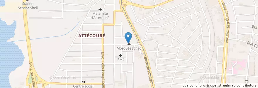 Mapa de ubicacion de Mosquée Itihao en Costa D'Avorio, Abidjan, Attécoubé.