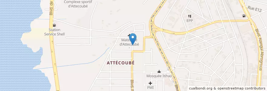 Mapa de ubicacion de Maqui bar La terasse en Costa De Marfil, Abiyán, Attécoubé.