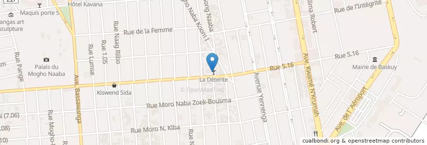 Mapa de ubicacion de La Détente en ブルキナファソ, Centre, Kadiogo, ワガドゥグー.