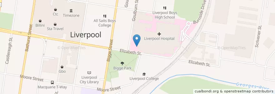Mapa de ubicacion de Liverpool Hospital en أستراليا, نيوساوث ويلز, Liverpool City Council, Sydney.