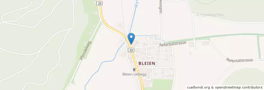Mapa de ubicacion de Bleien en Svizzera, Argovia, Bezirk Aarau, Gränichen.