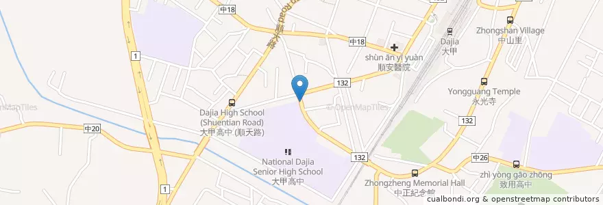 Mapa de ubicacion de 大甲高中 en 臺灣, 臺中市, 大甲區.