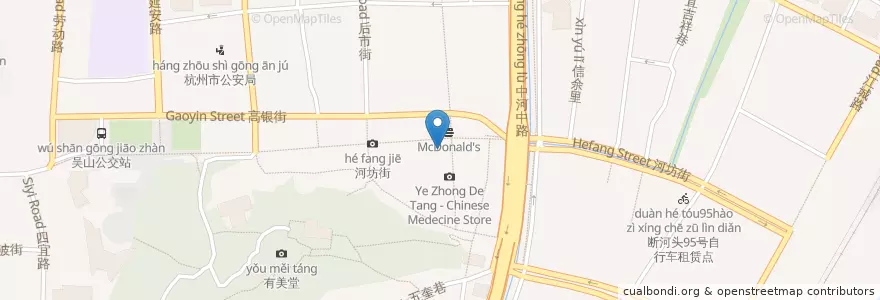 Mapa de ubicacion de 皇饭儿 en China, Zhejiang, Hangzhou City, Shangcheng District, 清波街道.