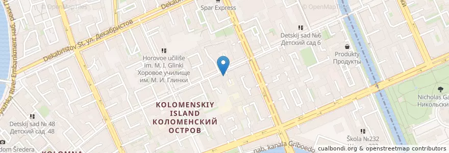 Mapa de ubicacion de Кабинет ортопедии en Russland, Föderationskreis Nordwest, Oblast Leningrad, Sankt Petersburg, Адмиралтейский Район, Округ Коломна.