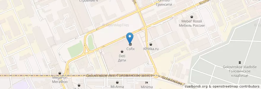 Mapa de ubicacion de Cofix en 俄罗斯/俄羅斯, Центральный Федеральный Округ, Москва, Северный Административный Округ, Головинский Район.