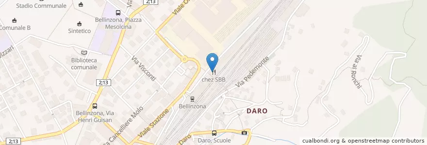 Mapa de ubicacion de chez SBB en Switzerland, Ticino, Distretto Di Bellinzona, Circolo Di Bellinzona, Bellinzona.
