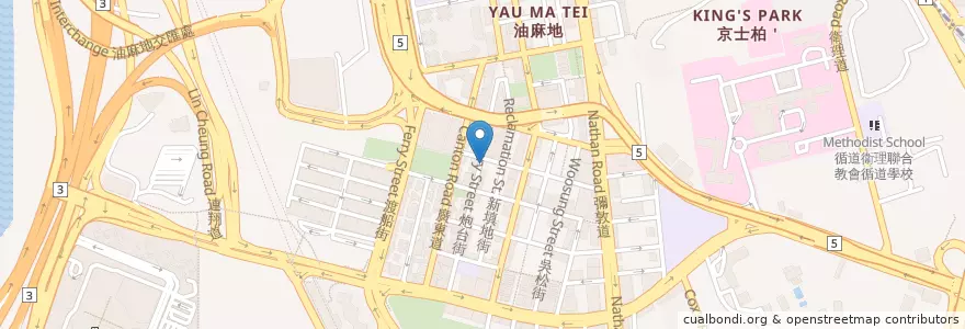 Mapa de ubicacion de 麻市滋味館 en الصين, غوانغدونغ, هونغ كونغ, كولون, الأقاليم الجديدة, 油尖旺區 Yau Tsim Mong District.