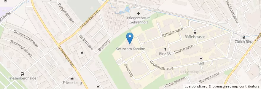 Mapa de ubicacion de Swisscom Restaurant Binz en Svizzera, Zurigo, Distretto Di Zurigo, Zurigo.