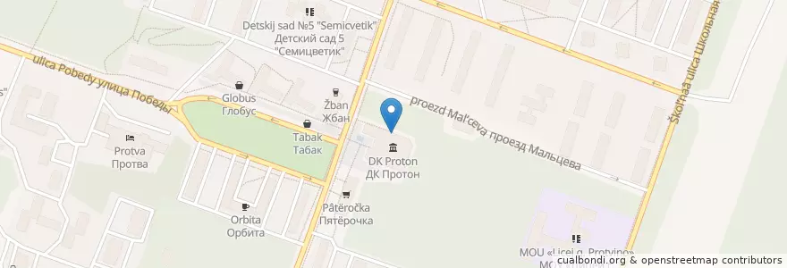 Mapa de ubicacion de Малибу en Rusia, Distrito Federal Central, Óblast De Moscú, Городской Округ Протвино.