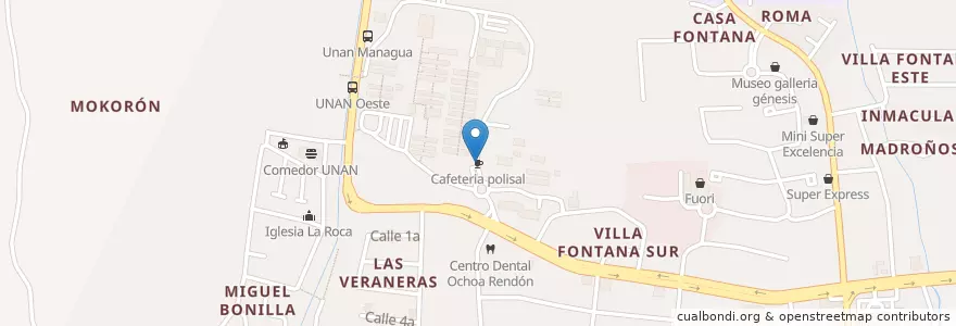 Mapa de ubicacion de Cafetería Polisal en ニカラグア, マナグア県, Managua (Municipio).