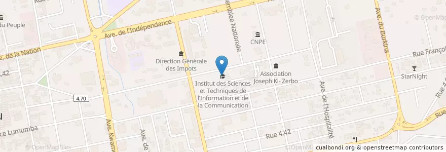 Mapa de ubicacion de Institut des Sciences et Techniques de l’Information et de la Communication en Burkina Faso, Centre, Kadiogo, Ouagadougou.