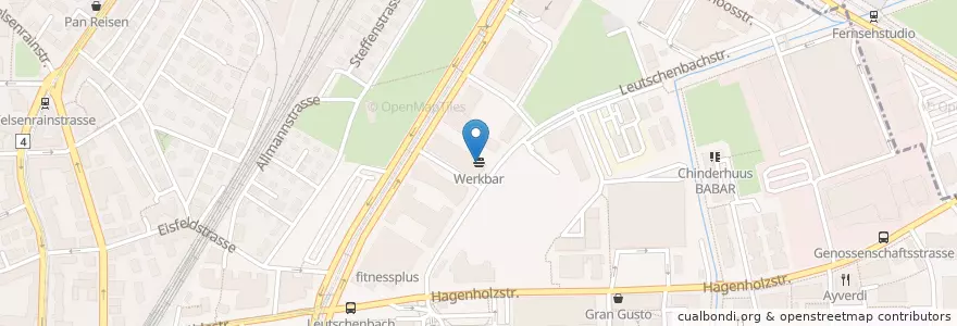 Mapa de ubicacion de Werkbar en Schweiz/Suisse/Svizzera/Svizra, Zürich, Bezirk Zürich, Zürich.