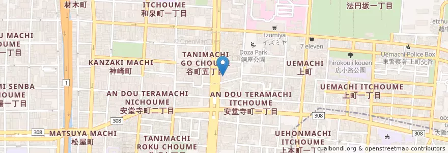 Mapa de ubicacion de 大治谷五モータープール en Japan, 大阪府, Osaka, 中央区.