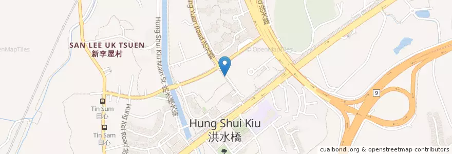 Mapa de ubicacion de 洪水橋（洪元路） Hung Shui Kiu (Hung Yuen Road) en China, Hong Kong, Cantão, Novos Territórios, 元朗區 Yuen Long District.