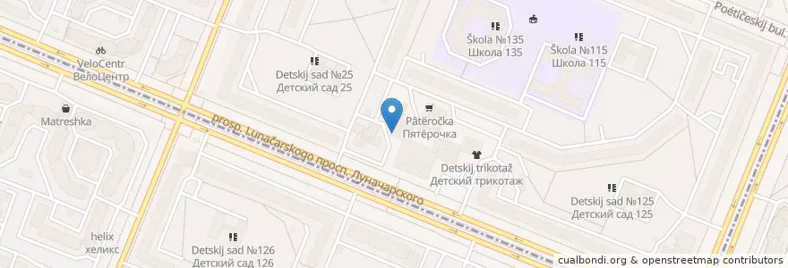 Mapa de ubicacion de Почта Банк en Russie, District Fédéral Du Nord-Ouest, Oblast De Léningrad, Saint-Pétersbourg, Выборгский Район, Округ Сергиевское.