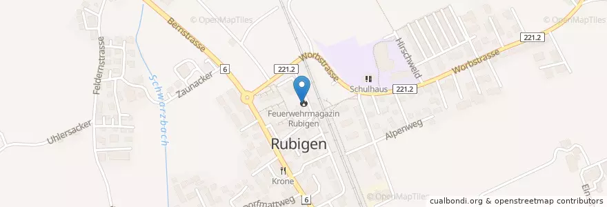 Mapa de ubicacion de Feuerwehrmagazin Rubigen en Schweiz/Suisse/Svizzera/Svizra, Bern/Berne, Verwaltungsregion Bern-Mittelland, Verwaltungskreis Bern-Mittelland, Rubigen.