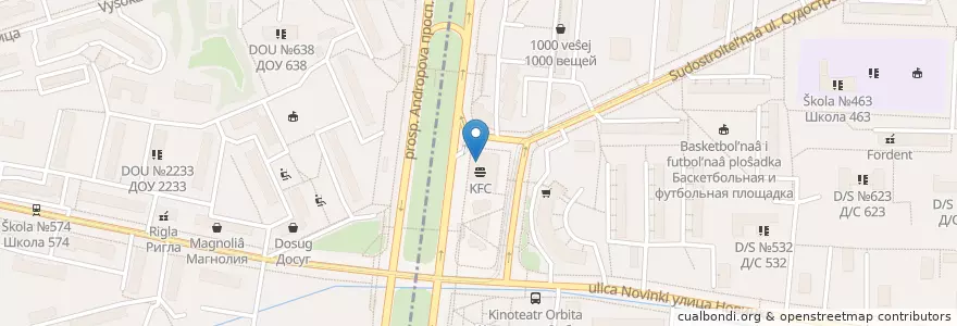 Mapa de ubicacion de KFC en Russie, District Fédéral Central, Moscou, Южный Административный Округ, Район Нагатинский Затон.