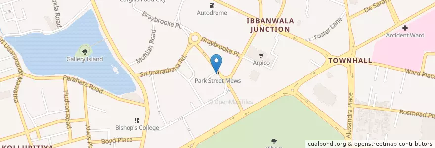Mapa de ubicacion de Park Street Mews en سريلانكا, බස්නාහිර පළාත, කොළඹ දිස්ත්‍රික්කය, كولمبو.