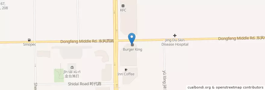 Mapa de ubicacion de Burger King en 中国, 河北省, 保定市, 竞秀区, 东风街道.