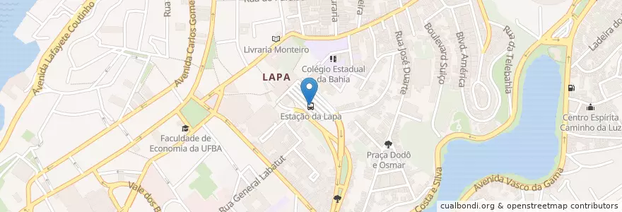 Mapa de ubicacion de Estação da Lapa en Brasil, Región Nordeste, Bahía, Região Metropolitana De Salvador, Região Geográfica Intermediária De Salvador, Microrregião De Salvador, Salvador De Bahía.