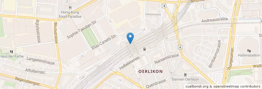Mapa de ubicacion de Bahnhof Apotheke Oerlikon en Switzerland, Zurich, District Zurich, Zurich.