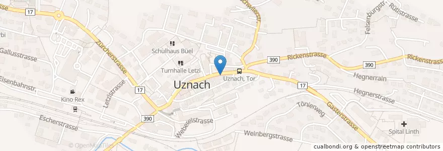 Mapa de ubicacion de Restaurant Schäfli en Schweiz/Suisse/Svizzera/Svizra, Sankt Gallen, Wahlkreis See-Gaster, Uznach.