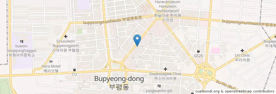 Mapa de ubicacion de 드롭탑 (Cafe DROPTOP) en Coreia Do Sul, 인천, 부평구, 부평동.