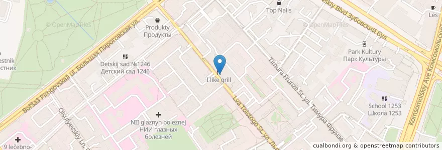 Mapa de ubicacion de I like grill en Russia, Distretto Federale Centrale, Москва, Центральный Административный Округ, Район Хамовники.