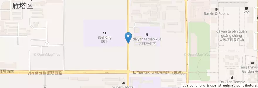 Mapa de ubicacion de 樊家腊汁肉夹馍 en 中国, 陝西省, 西安市, 雁塔区 (Yanta).