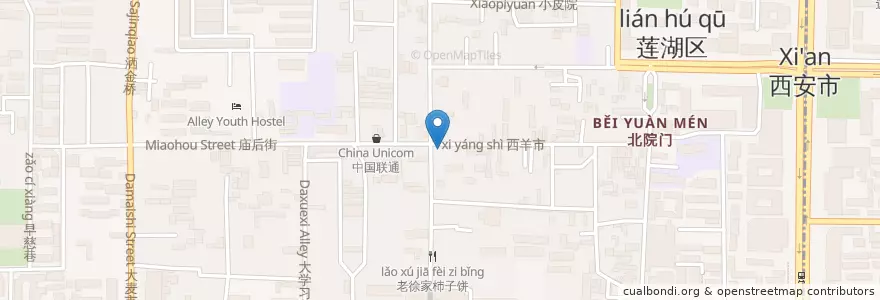 Mapa de ubicacion de 刘纪孝腊牛羊肉店 en China, Shaanxi, 西安市, 莲湖区 (Lianhu).