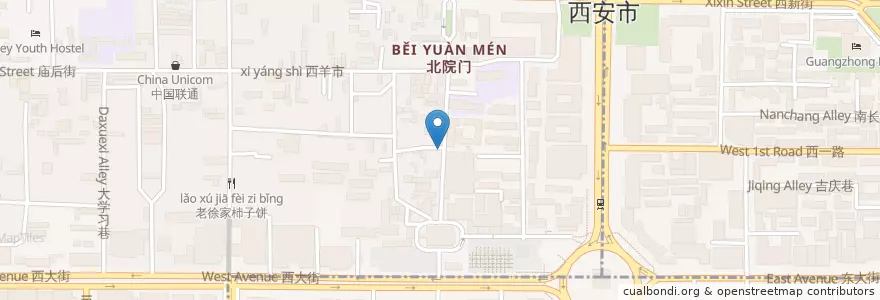 Mapa de ubicacion de 老白家泡馍 en 中国, 陕西省, 西安市, 莲湖区.