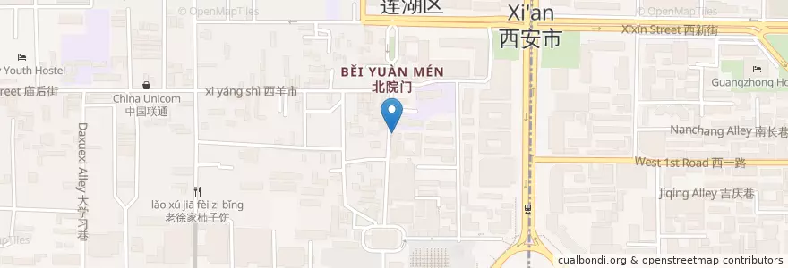 Mapa de ubicacion de 贾三灌汤包子馆 en China, Shaanxi, 西安市, 莲湖区 (Lianhu).