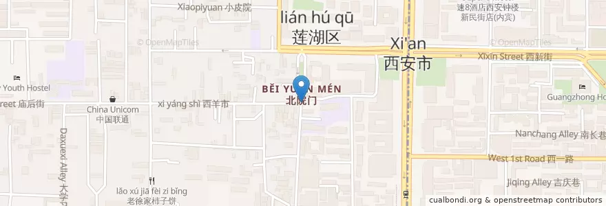 Mapa de ubicacion de 伊古斋黄桂柿子饼 en 中国, 陕西省, 西安市, 莲湖区 (Lianhu).