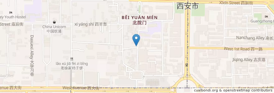 Mapa de ubicacion de 老陜油泼面 en 중국, 산시성, 西安市, 莲湖区 (Lianhu).