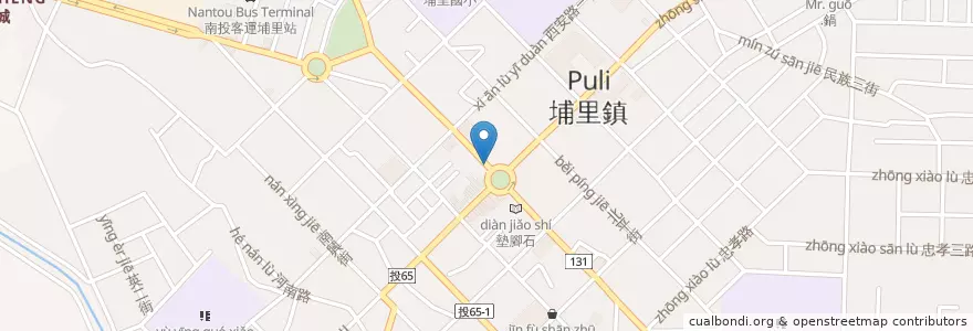 Mapa de ubicacion de 四海游龍鍋貼專賣店 en Taïwan, Province De Taïwan, Comté De Nantou, 埔里鎮.
