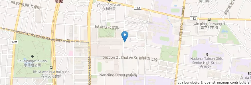 Mapa de ubicacion de 大丸家 en Taiwan, 臺南市, 中西區.